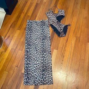 GOOD AMERICAN Mesh Cheetah Skirt and Cut out Cheetah one piece! Worn once !